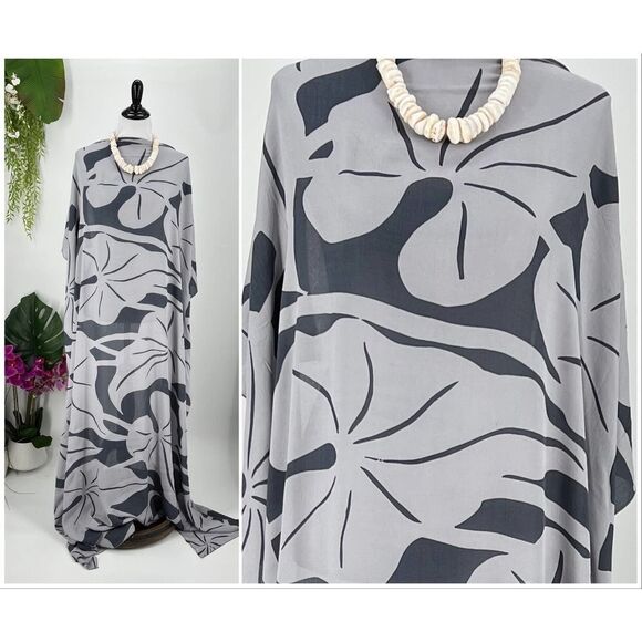 Gray Hawaiian Kala Tropical SARONG Pareo Lavalava Beach Skirt Summer Scarf - Picture 1 of 4